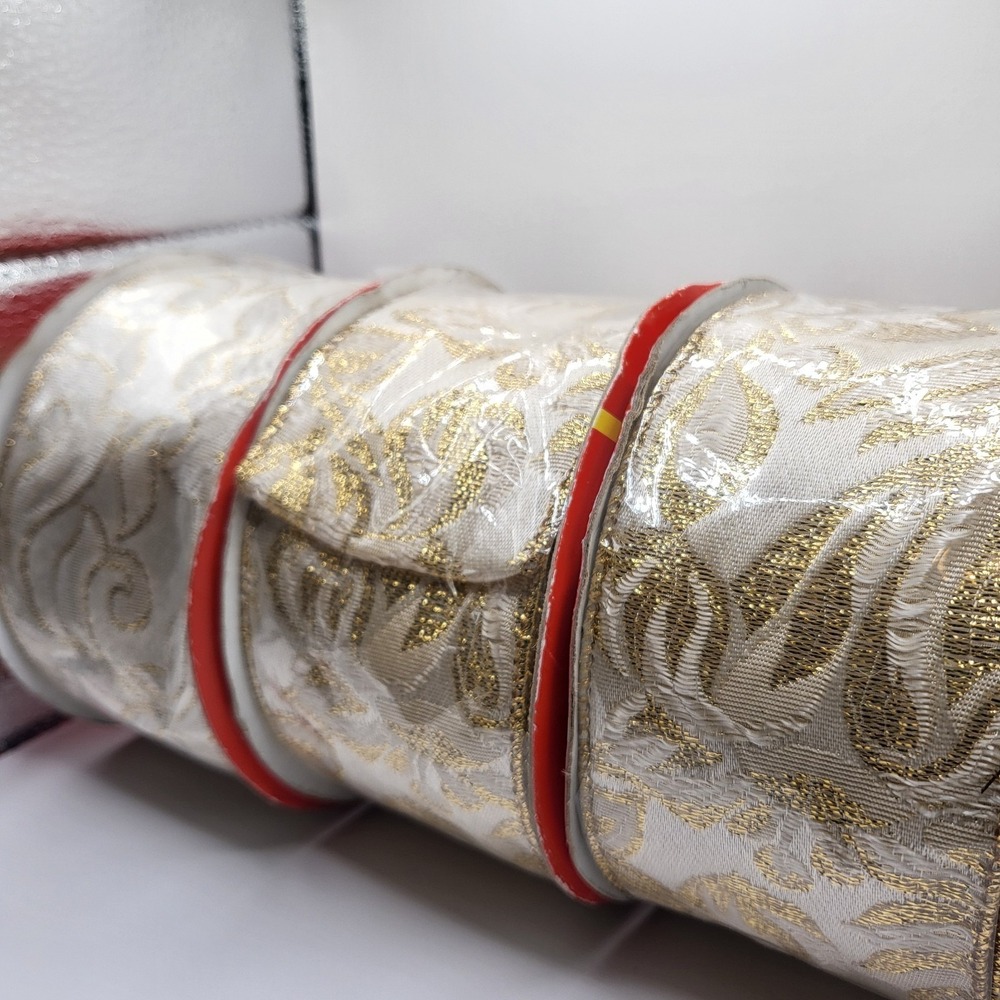 Gold Christmas Ribbon Lot of 3 Embossed Holiday Gift Wrap Tree Decor Roll - Picture 7 of 10